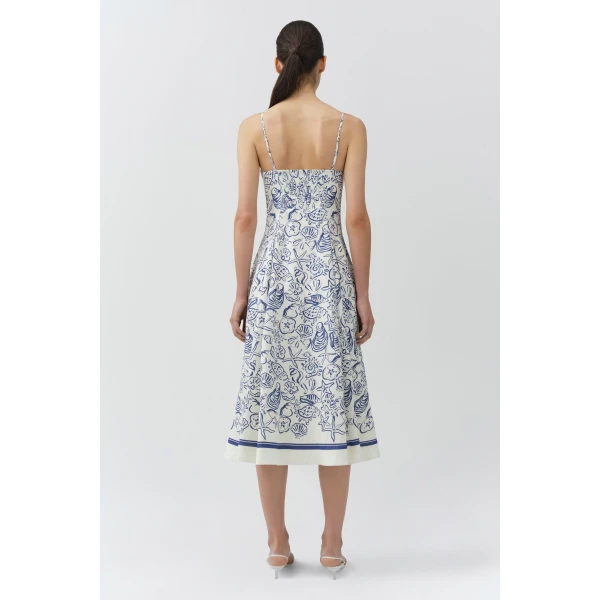 Simkhai Analise Linen Bustier Midi Dress in Blueberry Multi, view 5
