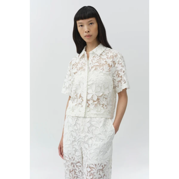 Simkhai Annaelle Cotton Lace Top in White, view 3