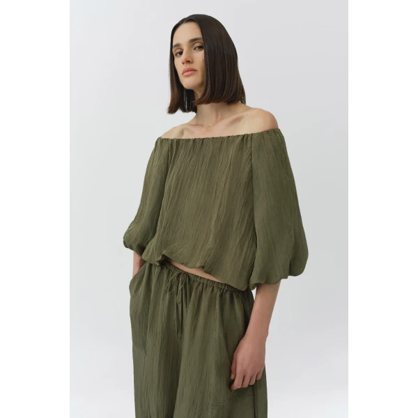 Simkhai Anni Puff Sleeve Cropped Top in Sea Turtle, view 2