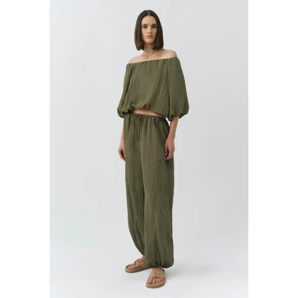 Simkhai Anni Puff Sleeve Cropped Top in Sea Turtle, view 4
