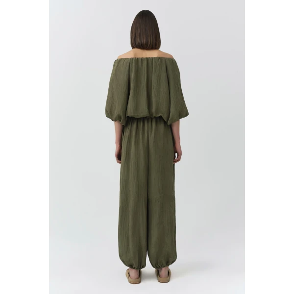 Simkhai Anni Puff Sleeve Cropped Top in Sea Turtle, view 5