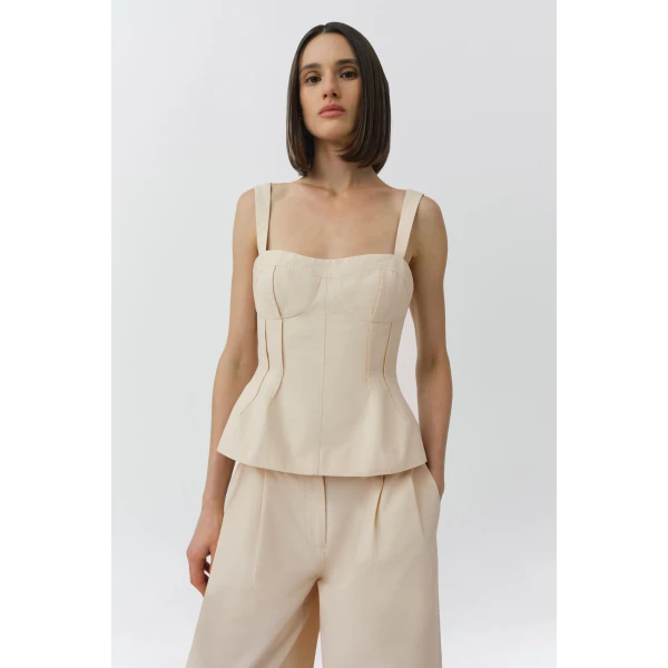 Simkhai April Cotton Faille Bustier Top in Stone, view 2
