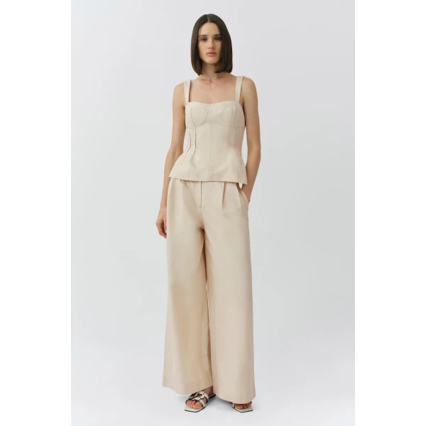 Simkhai April Cotton Faille Bustier Top in Stone, view 6