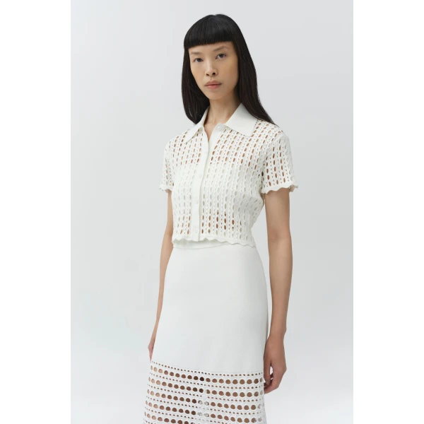 Simkhai Arlan Open Stitch Camp Shirt in Ivory, view 2