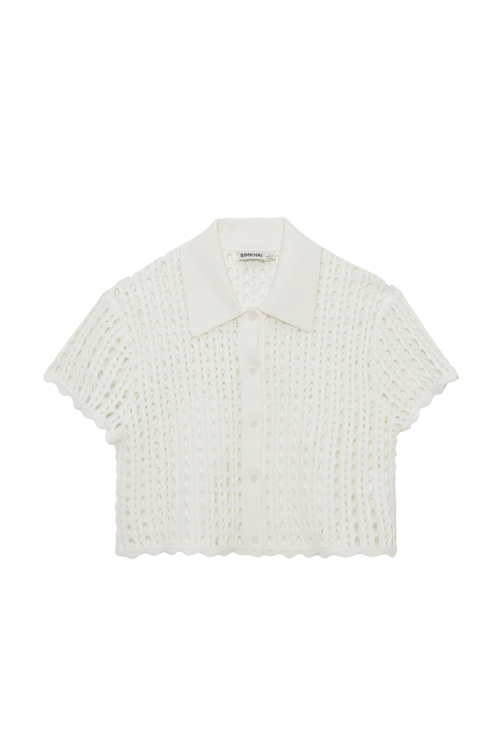 SIMKHAI Arlan Open Stitch Camp Shirt in Ivory