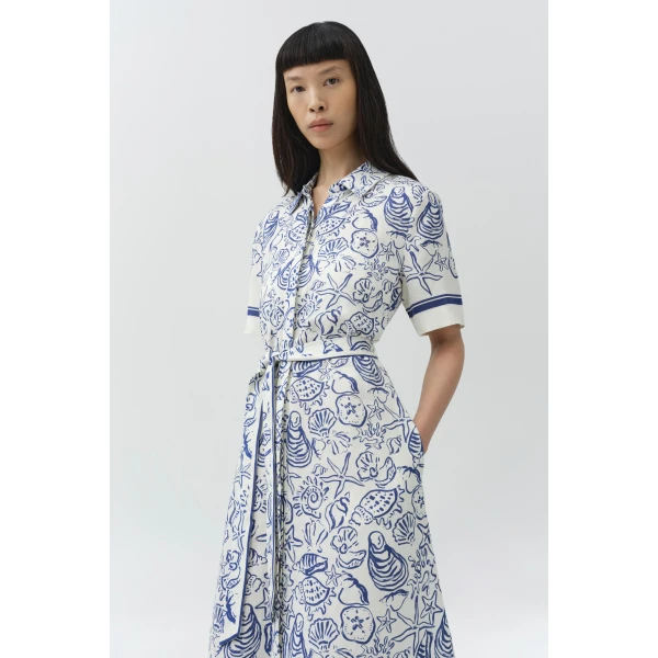 Simkhai Audria Belted Linen Midi Dress in Blueberry Multi, view 2