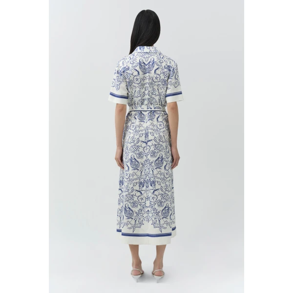 Simkhai Audria Belted Linen Midi Dress in Blueberry Multi, view 5