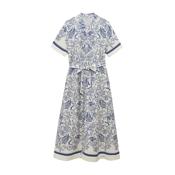 Simkhai Audria Belted Linen Midi Dress in Blueberry Multi