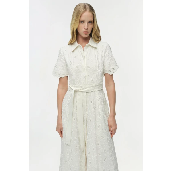 Simkhai Audria Belted Linen Midi Dress in Ivory, view 2