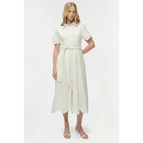 Simkhai Audria Belted Linen Midi Dress in Ivory, view 6