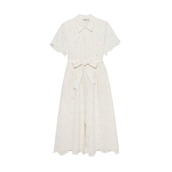Simkhai Audria Belted Linen Midi Dress in Ivory