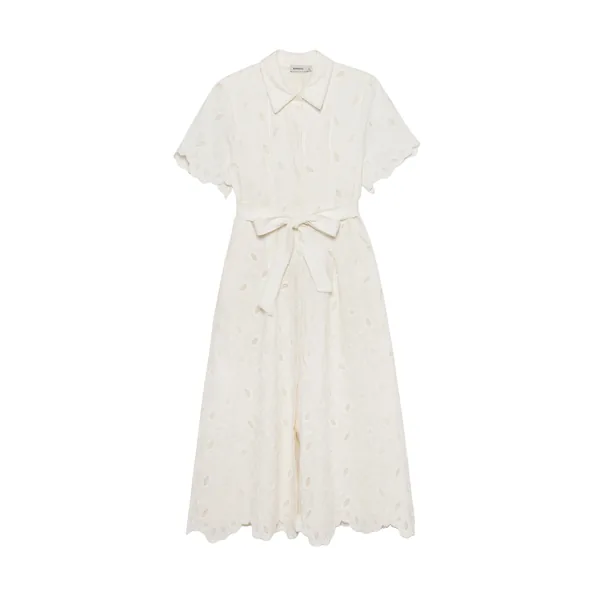 Simkhai Audria Belted Linen Midi Dress in Ivory