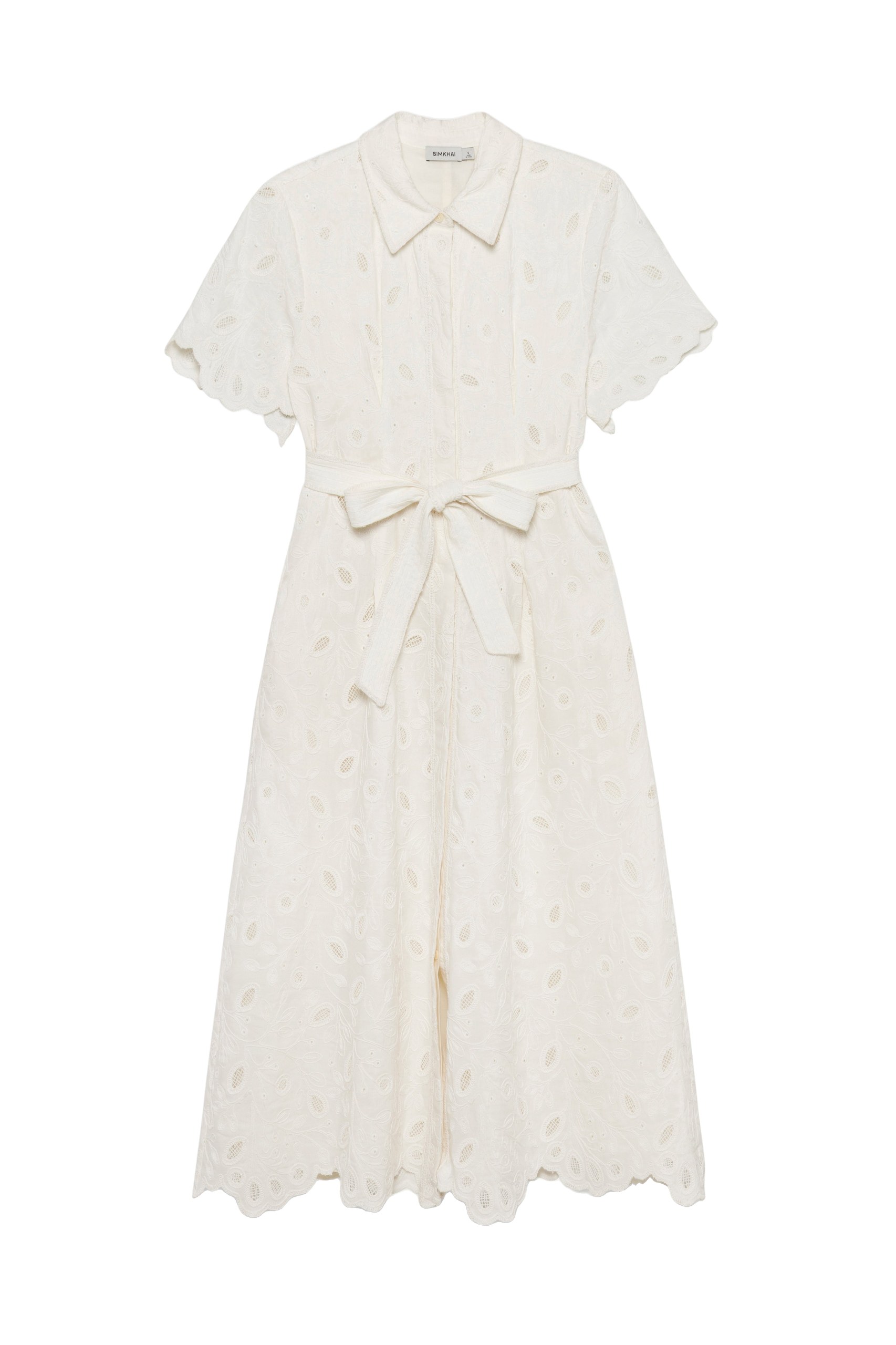 SIMKHAI Audria Belted Linen Midi Dress in Ivory