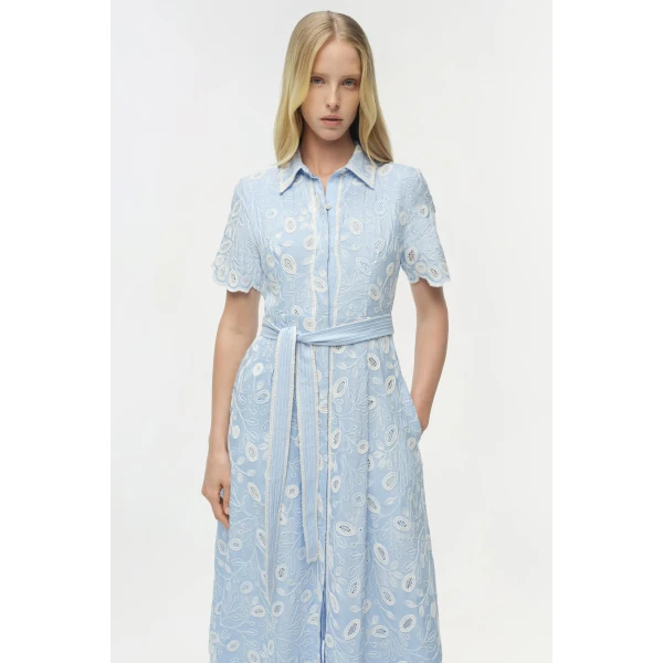 Simkhai Audria Belted Linen Midi Dress in Tidepool Multi, view 2
