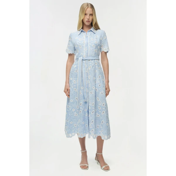 Simkhai Audria Belted Linen Midi Dress in Tidepool Multi, view 6