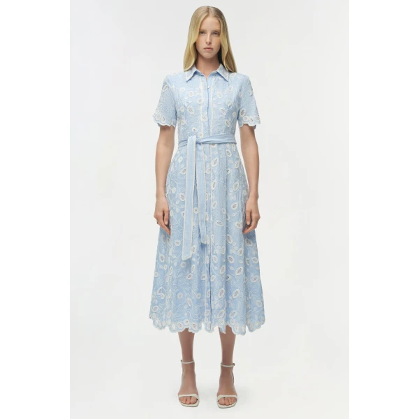 Simkhai Audria Belted Linen Midi Dress in Tidepool Multi, view 7