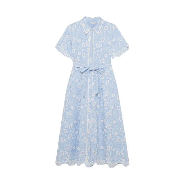 Simkhai Audria Belted Linen Midi Dress in Tidepool Multi