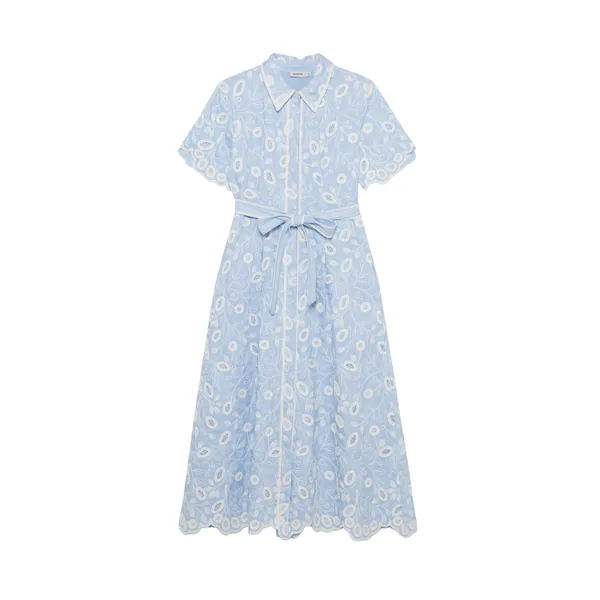 Simkhai Audria Belted Linen Midi Dress in Tidepool Multi