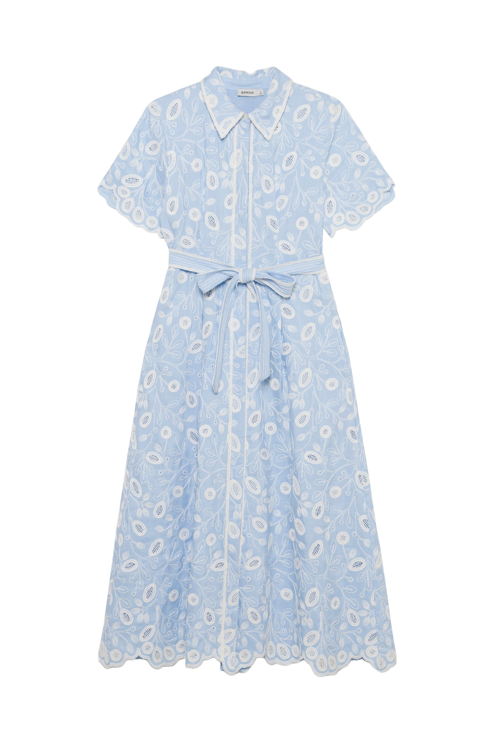 SIMKHAI Audria Belted Linen Midi Dress in Tidepool Multi