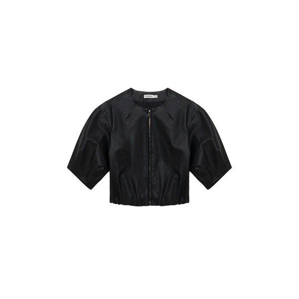 Simkhai Austyn Short Sleeve Leather Jacket in Black