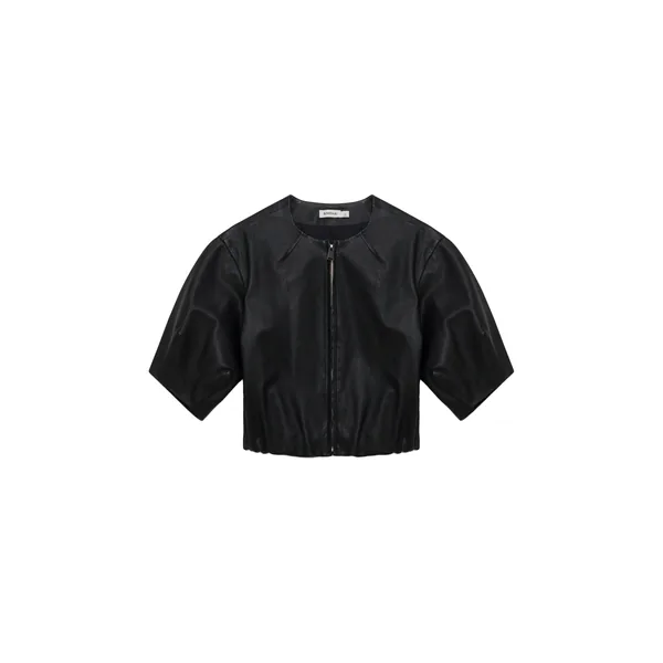 Simkhai Austyn Short Sleeve Leather Jacket in Black