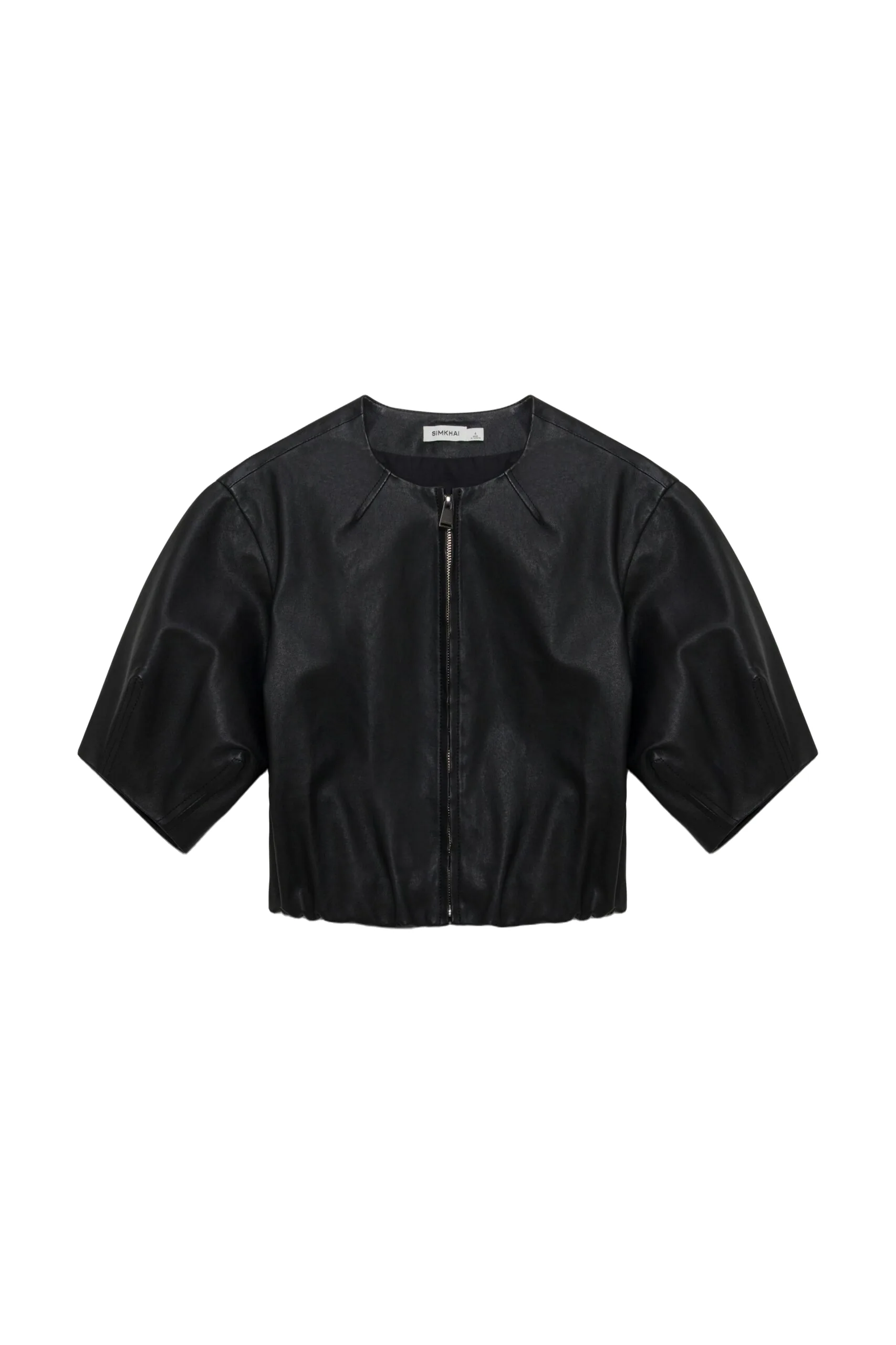 SIMKHAI Austyn Short Sleeve Leather Jacket in Black