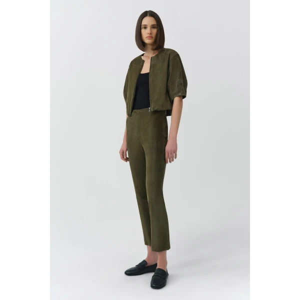 Simkhai Austyn Short Sleeve Suede Jacket in Sea Turtle, view 4