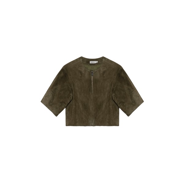 Simkhai Austyn Short Sleeve Suede Jacket in Sea Turtle