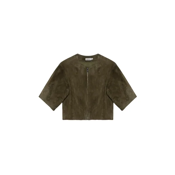 Simkhai Austyn Short Sleeve Suede Jacket in Sea Turtle