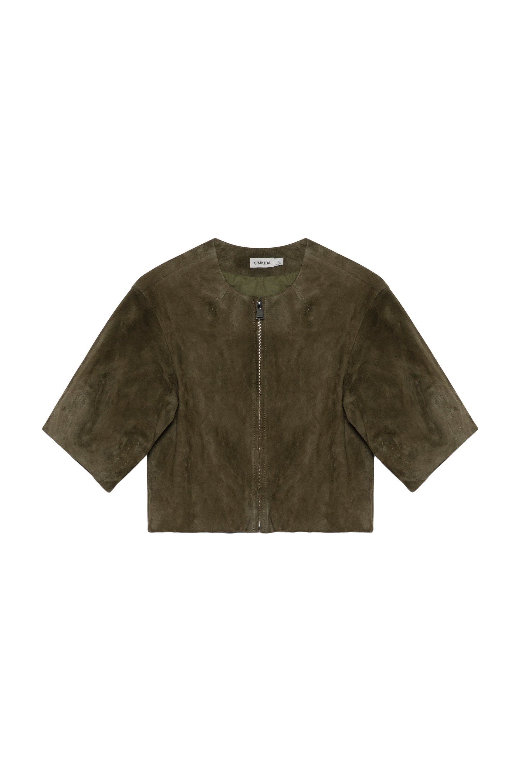 SIMKHAI Austyn Short Sleeve Suede Jacket in Sea Turtle