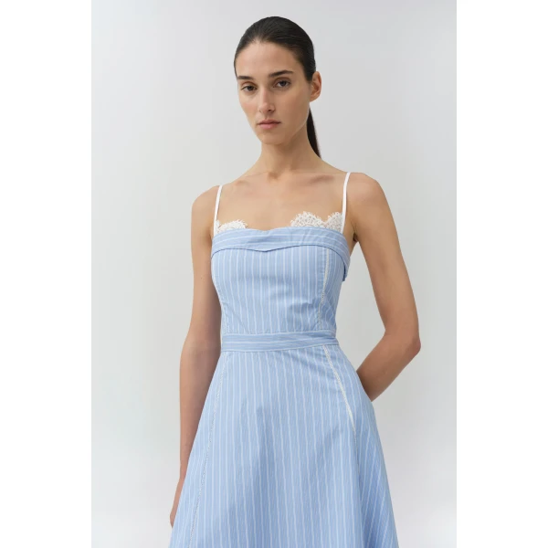 Simkhai Avaleigh Cotton Midi Dress in Oxford Blue Stripe, view 2