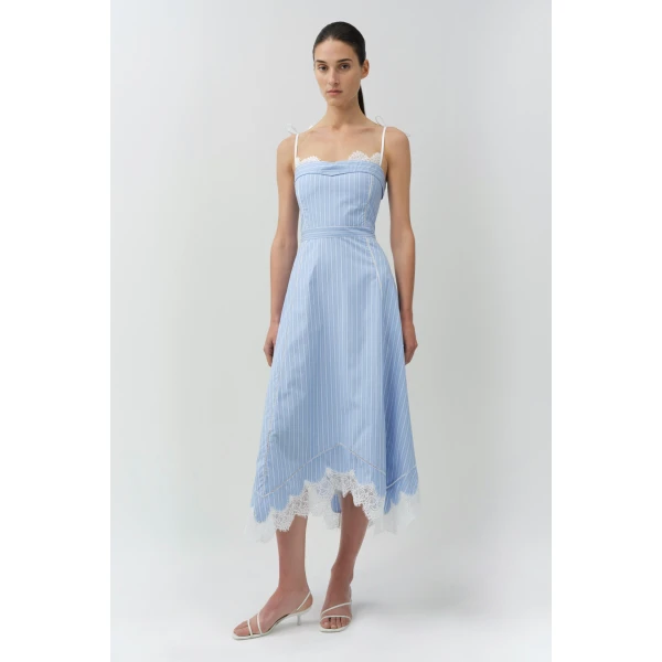 Simkhai Avaleigh Cotton Midi Dress in Oxford Blue Stripe, view 6