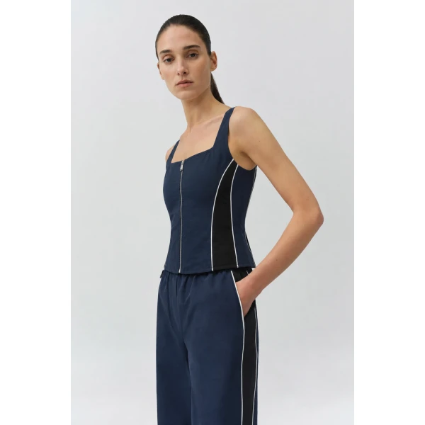 Simkhai Aya Cotton Faille Bustier Top in Midnight Multi, view 3
