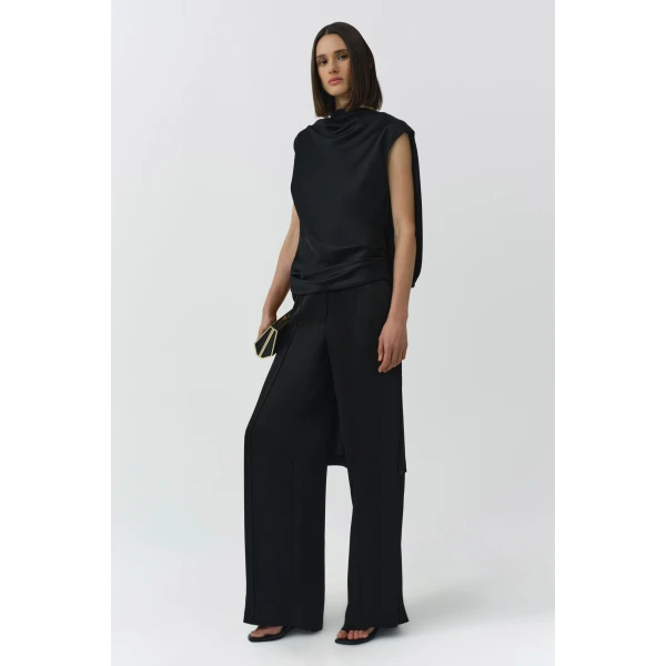 Simkhai Bella Satin Cape Top in Black, view 2