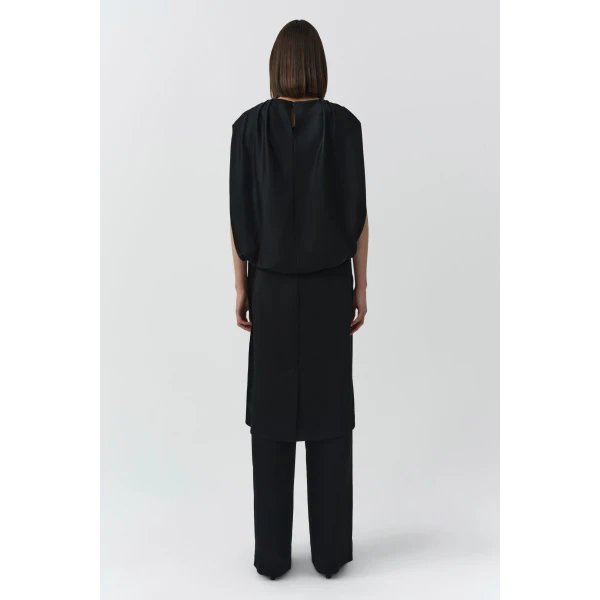 Simkhai Bella Satin Cape Top in Black, view 5