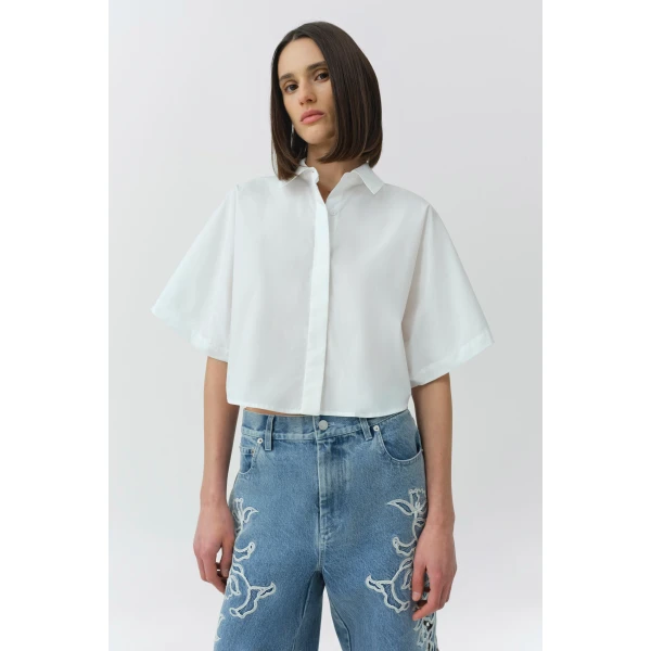 Simkhai Blair Cotton Shirt in White, view 3