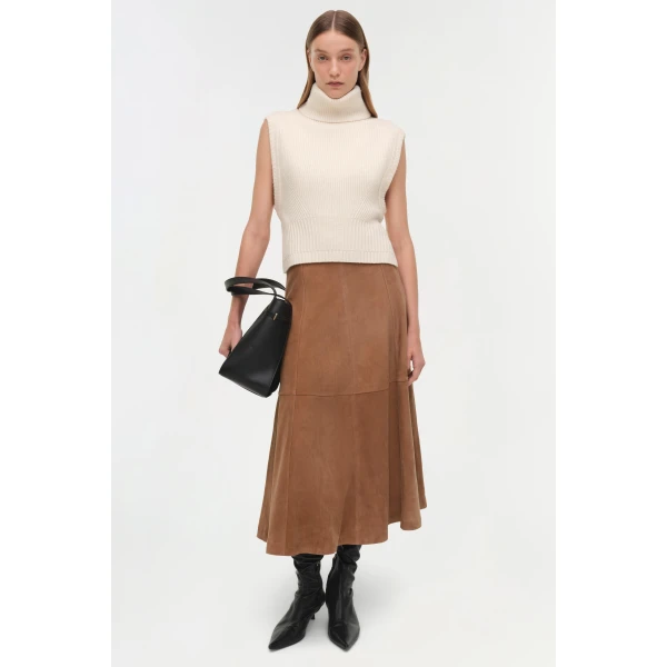 Simkhai Bonnie Suede Midi Skirt in Camel, view 3