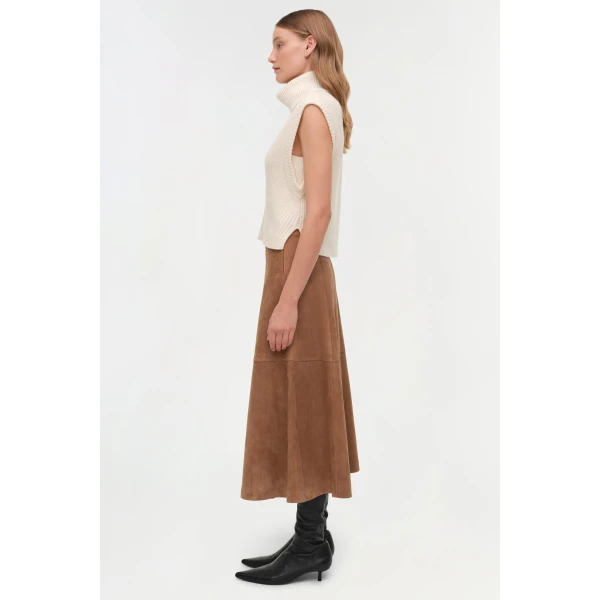 Simkhai Bonnie Suede Midi Skirt in Camel, view 5