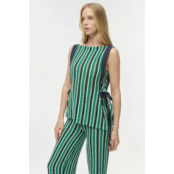 Simkhai Brenner Knit Straight Leg Pant in Kelly Green Stripe, view 2