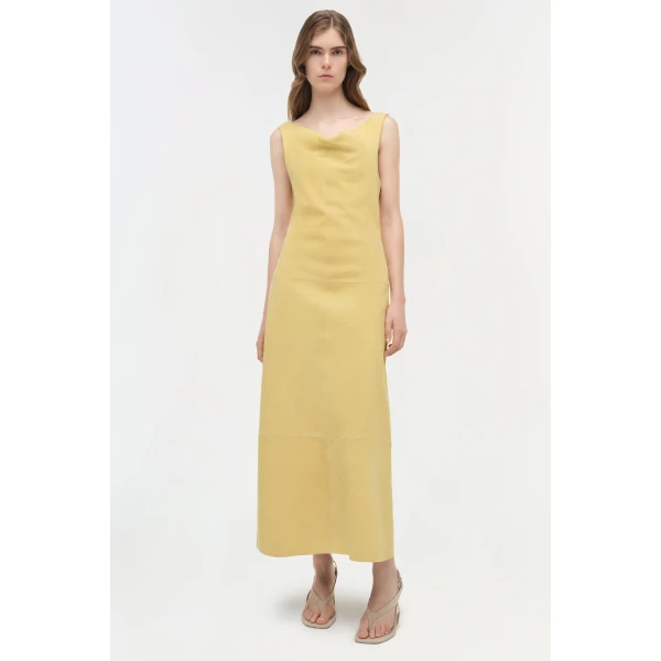 Simkhai Bridger Suede Halter Midi Dress in Buttercream, view 2