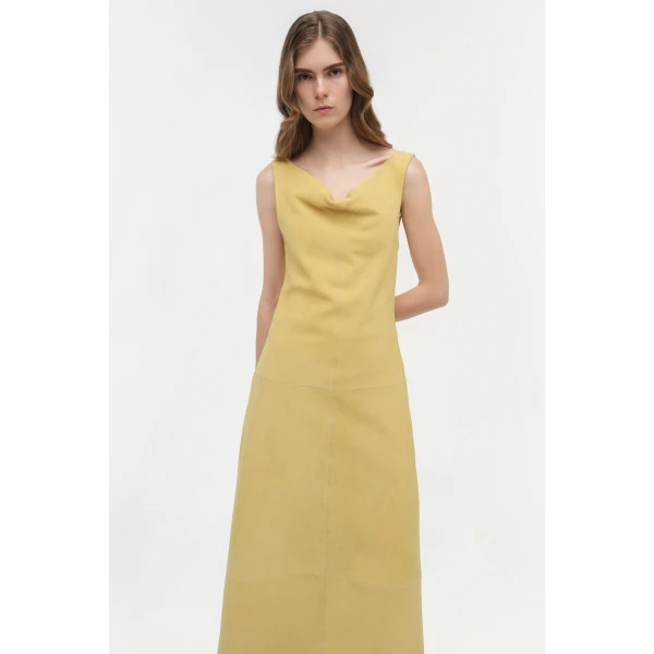 Simkhai Bridger Suede Halter Midi Dress in Buttercream, view 4
