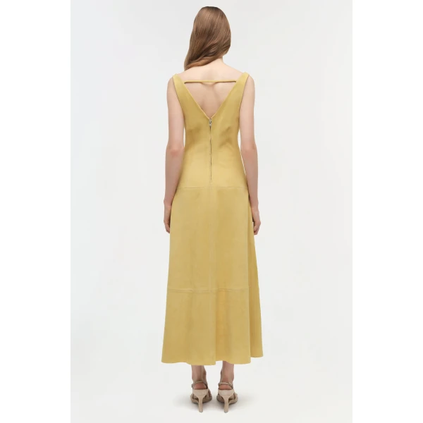 Simkhai Bridger Suede Halter Midi Dress in Buttercream, view 7