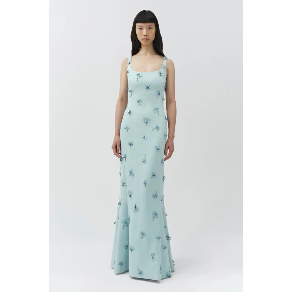 Simkhai Briella Embellished Crepe Gown in Sky, view 6