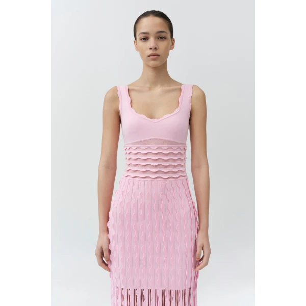 Simkhai Brionne Scalloped Knit Midi Dress in Daisy, view 3
