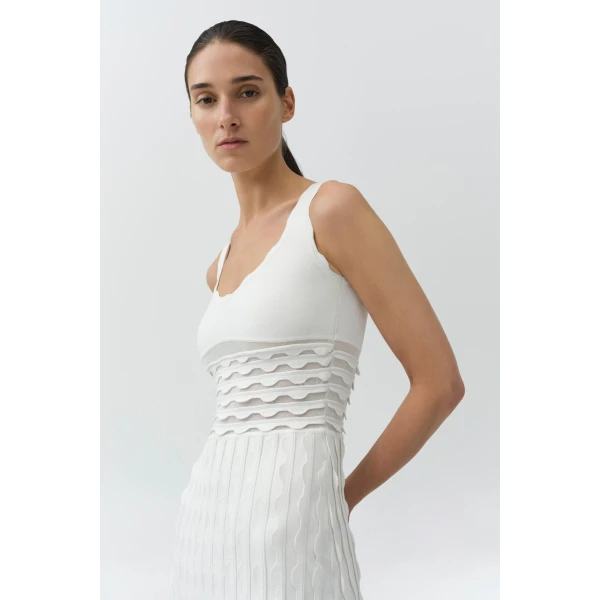 Simkhai Brionne Scalloped Knit Midi Dress in Ivory, view 2