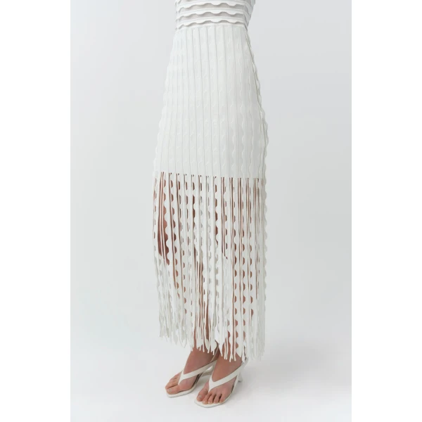 Simkhai Brionne Scalloped Knit Midi Dress in Ivory, view 4