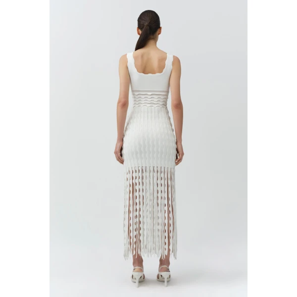 Simkhai Brionne Scalloped Knit Midi Dress in Ivory, view 5