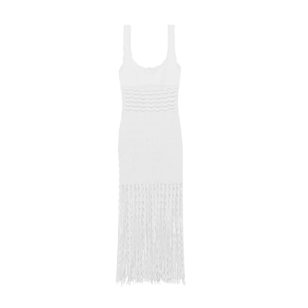 Simkhai Brionne Scalloped Knit Midi Dress in Ivory