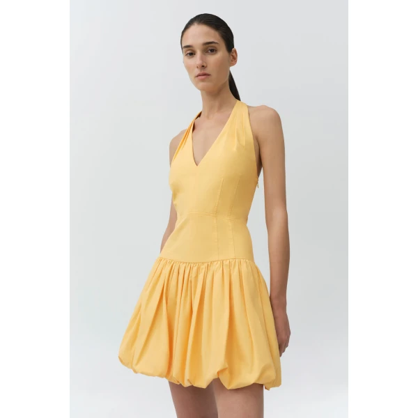 Simkhai Brooke Cotton Halter Mini Dress in Mango, view 3