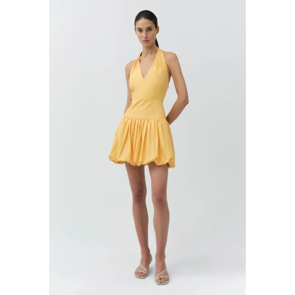 Simkhai Brooke Cotton Halter Mini Dress in Mango, view 4